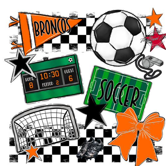 Broncos Checkers Soccer Spirit Design-Orange