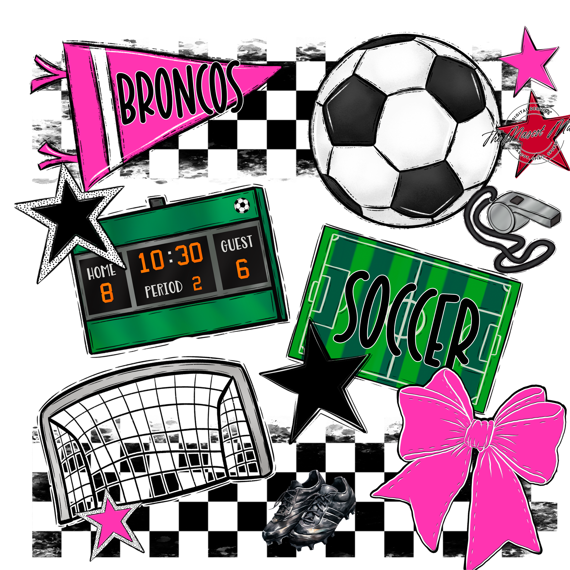 Broncos Checkers Soccer Spirit Design-Pink