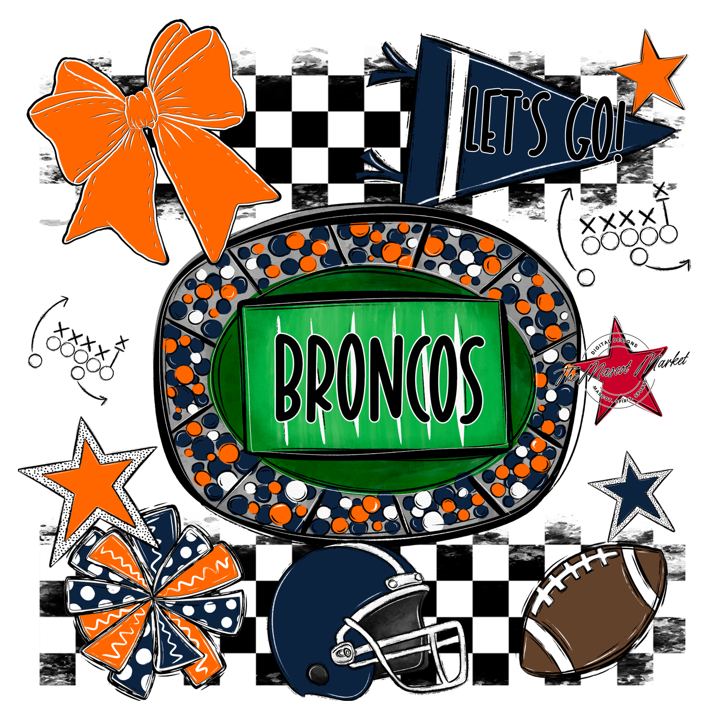 Broncos Checkers Spirit Design-Navy-Orange