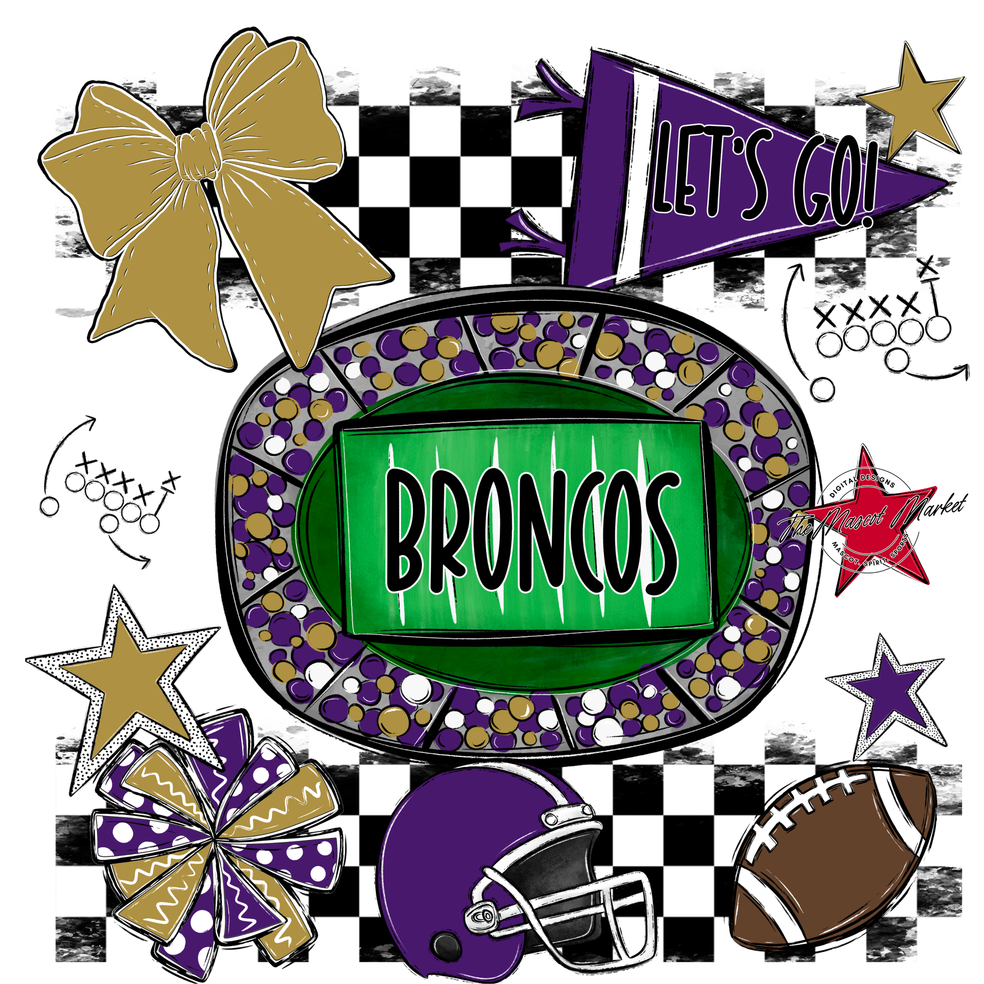 Broncos Checkers Spirit Design-Purple-Gold