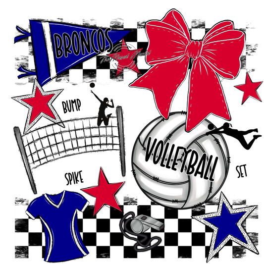 Broncos Checkers Volleyball Spirit Design-Blue-Red