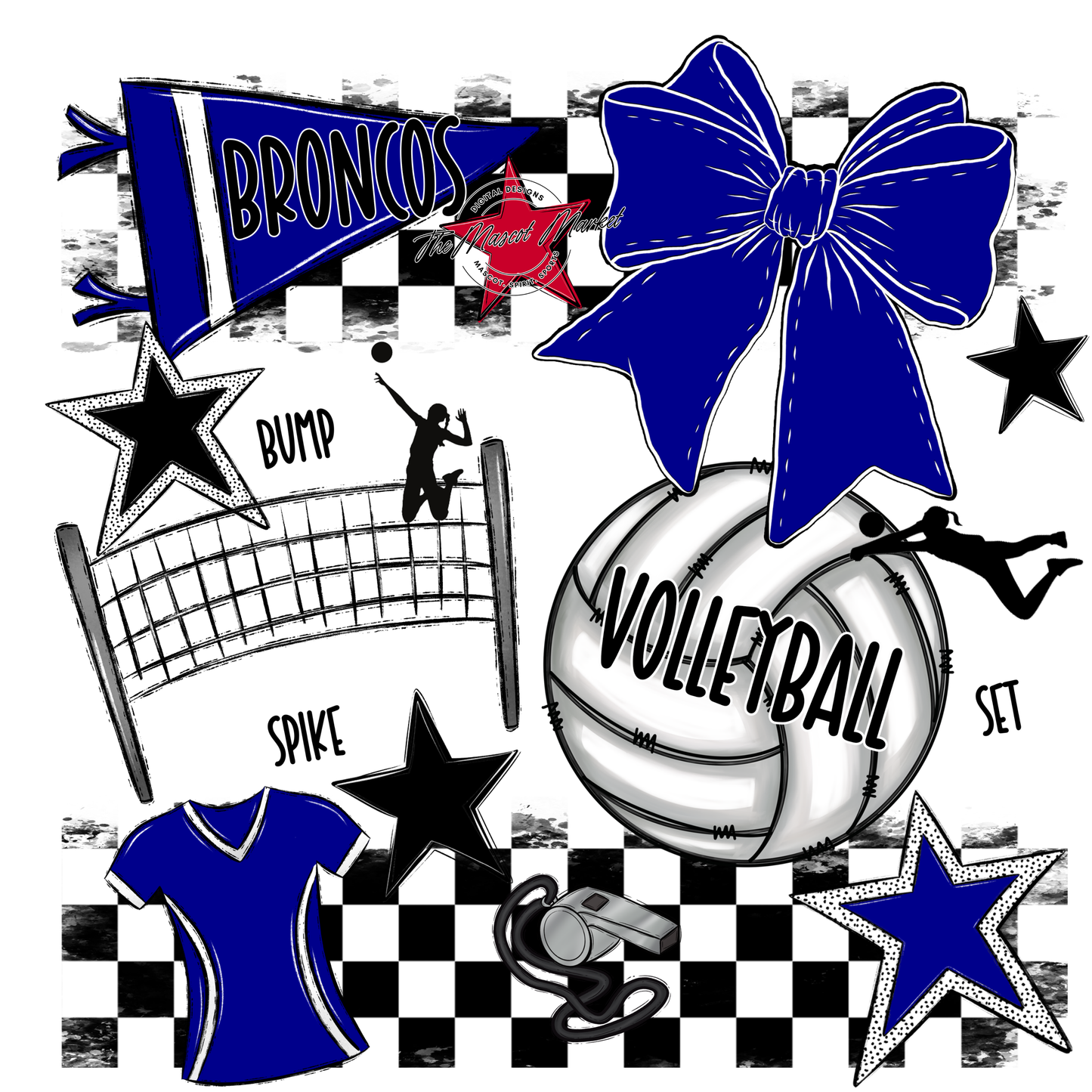 Broncos Checkers Volleyball Spirit Design-Blue