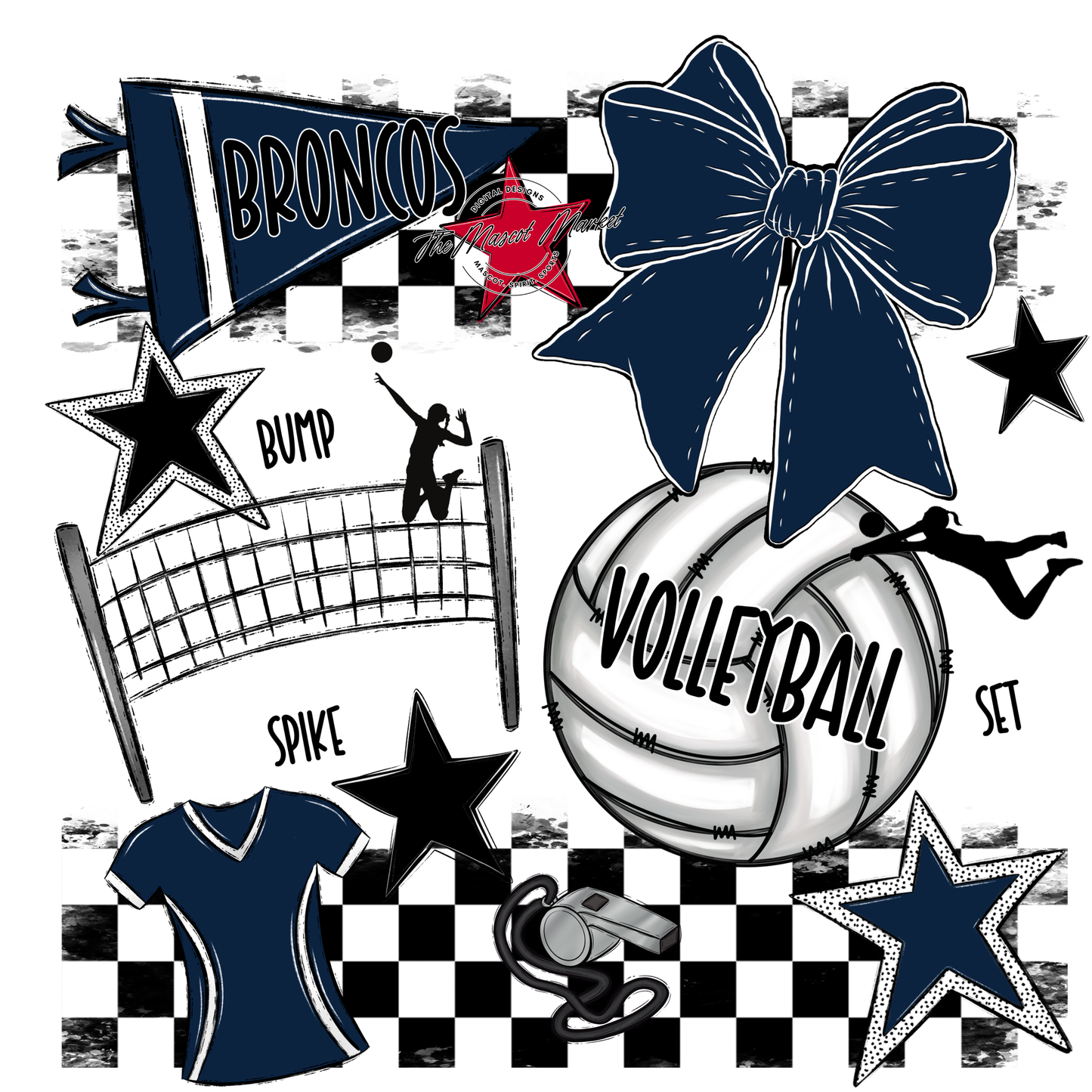Broncos Checkers Volleyball Spirit Design-Navy