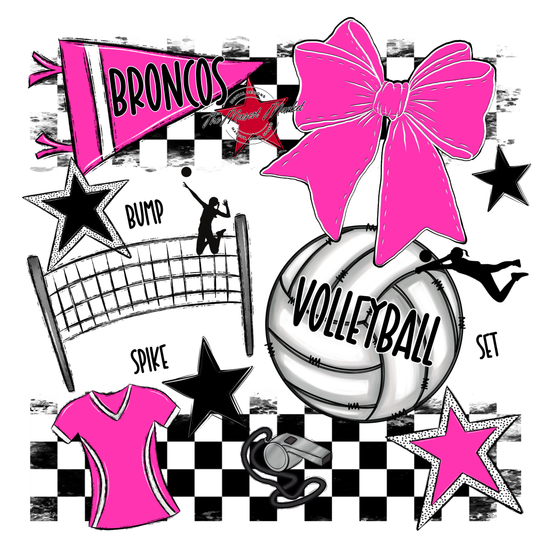 Broncos Checkers Volleyball Spirit Design-Pink