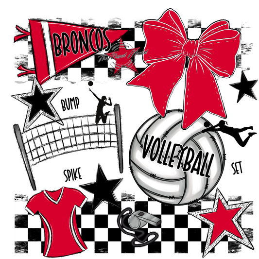 Broncos Checkers Volleyball Spirit Design-Red