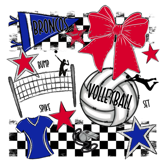 Broncos Checkers Volleyball Spirit Design-Royal Blue-Red