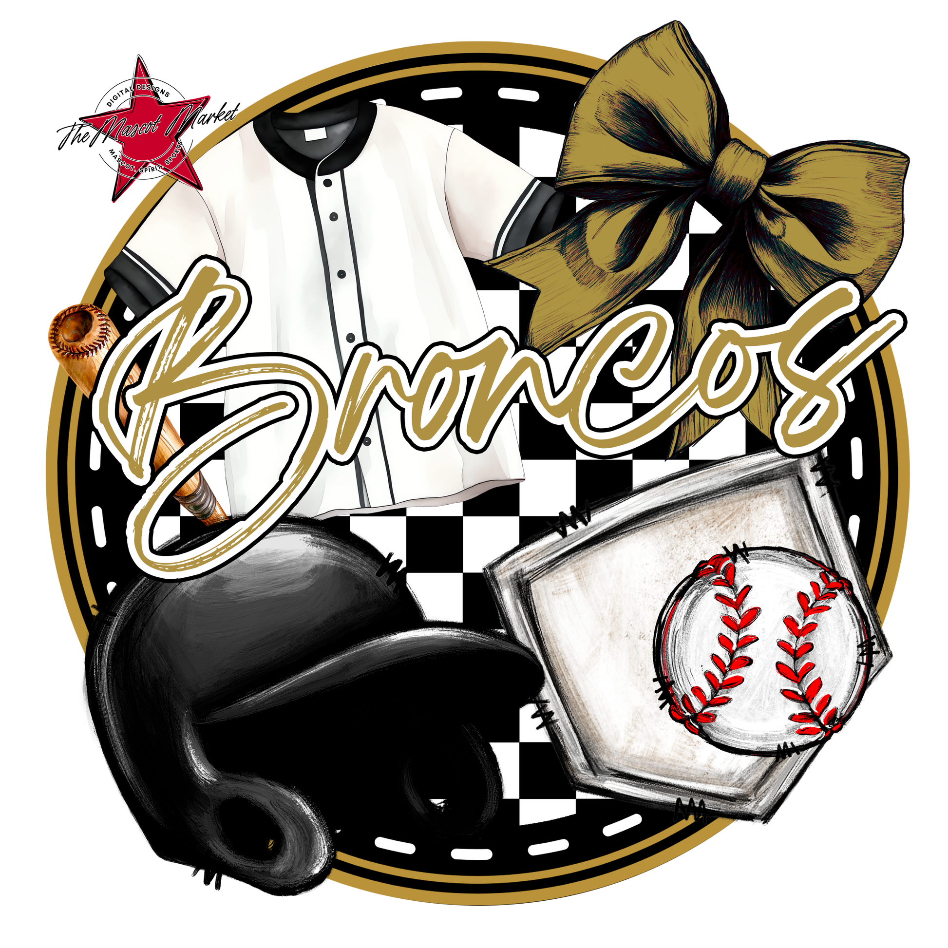 Broncos Circle Baseball Design-Gold