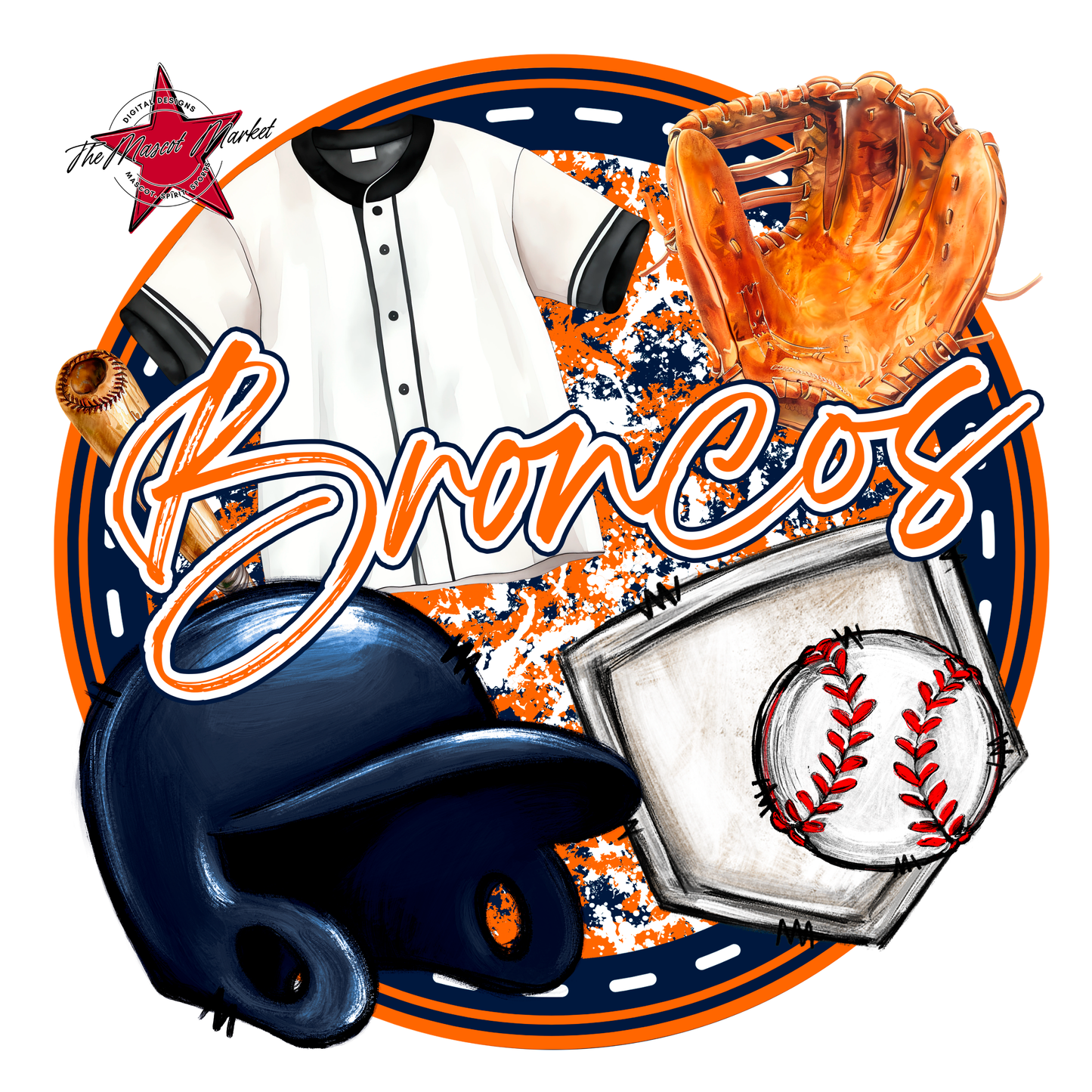 Broncos Circle Baseball Design-Navy-Orange