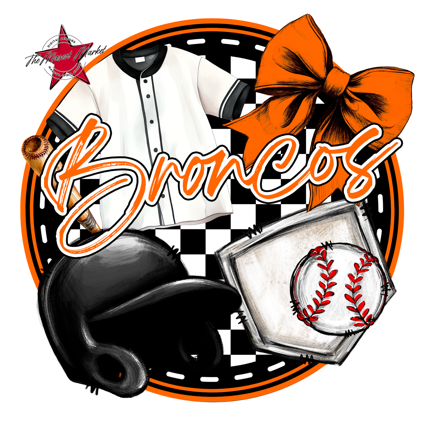 Broncos Circle Baseball Design-Orange