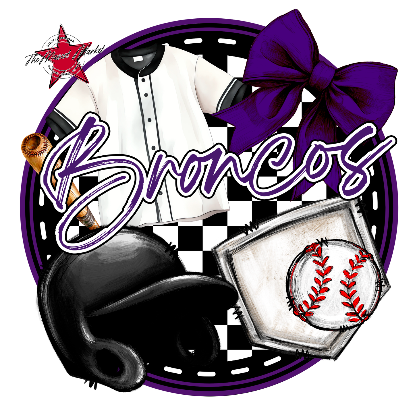 Broncos Circle Baseball Design-Purple