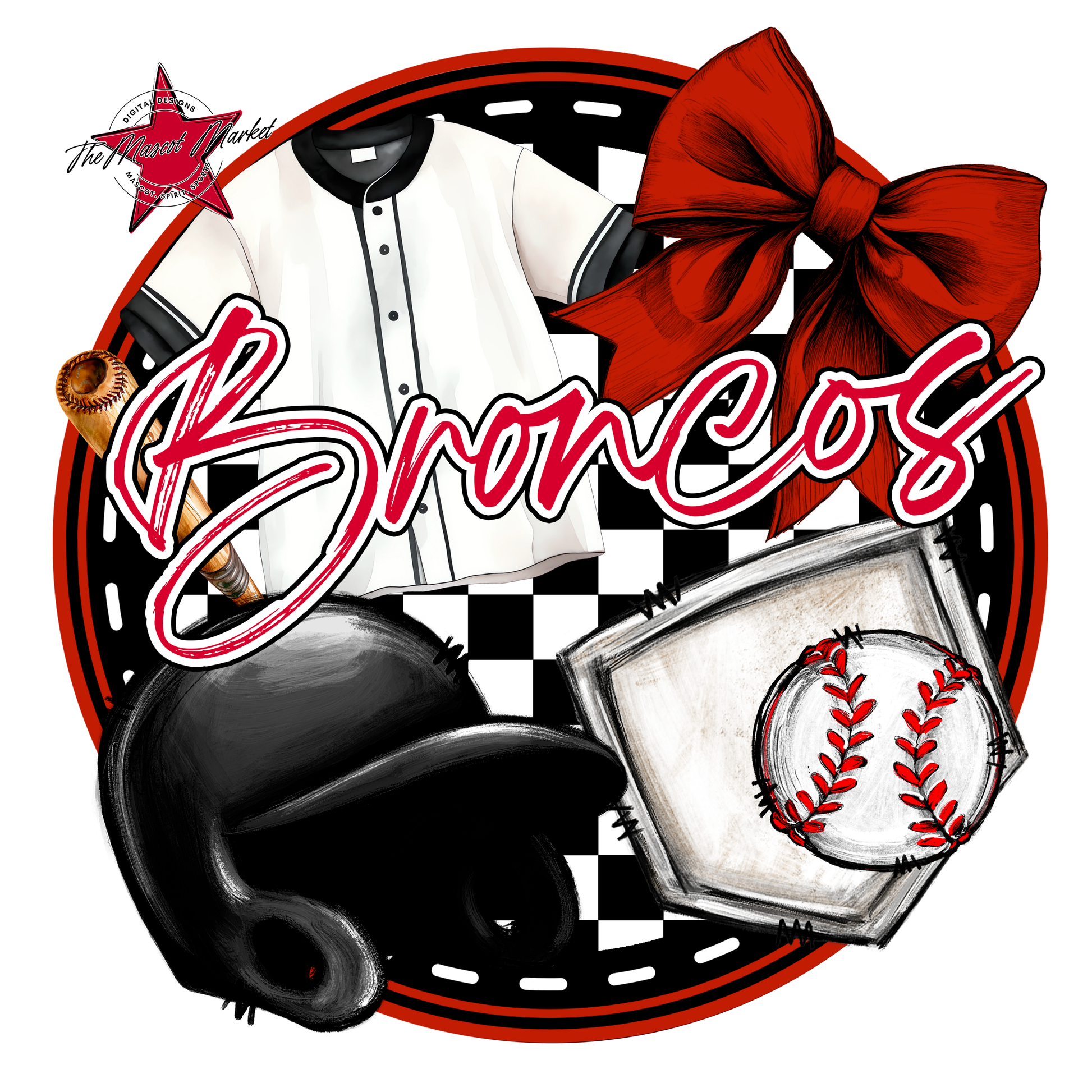 Broncos Circle Baseball Design-Red