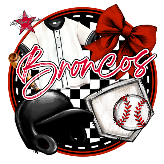 Broncos Circle Baseball Design-Red