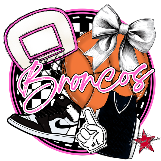 Broncos Circle Basketball Design-Baby Pink