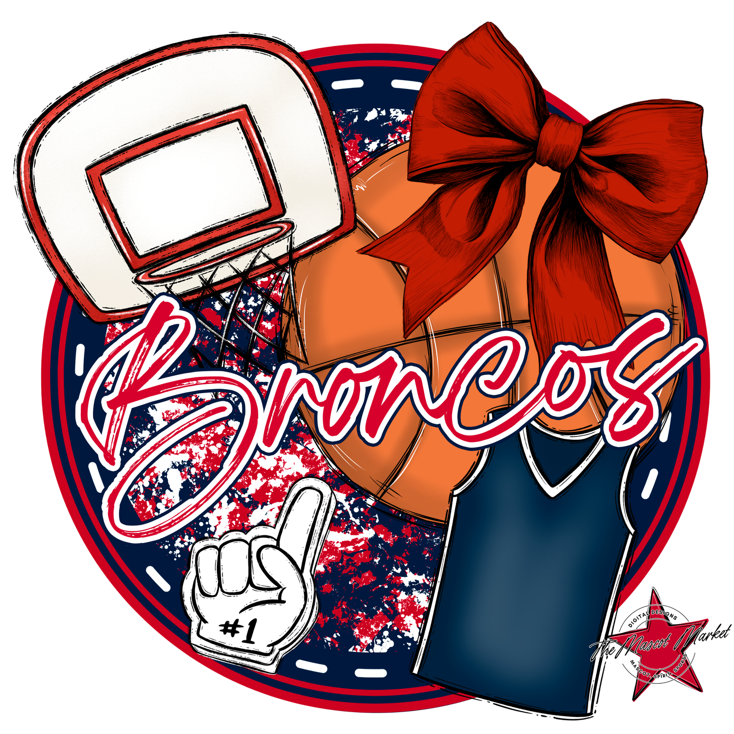 Broncos Circle Basketball Design-Navy-Red