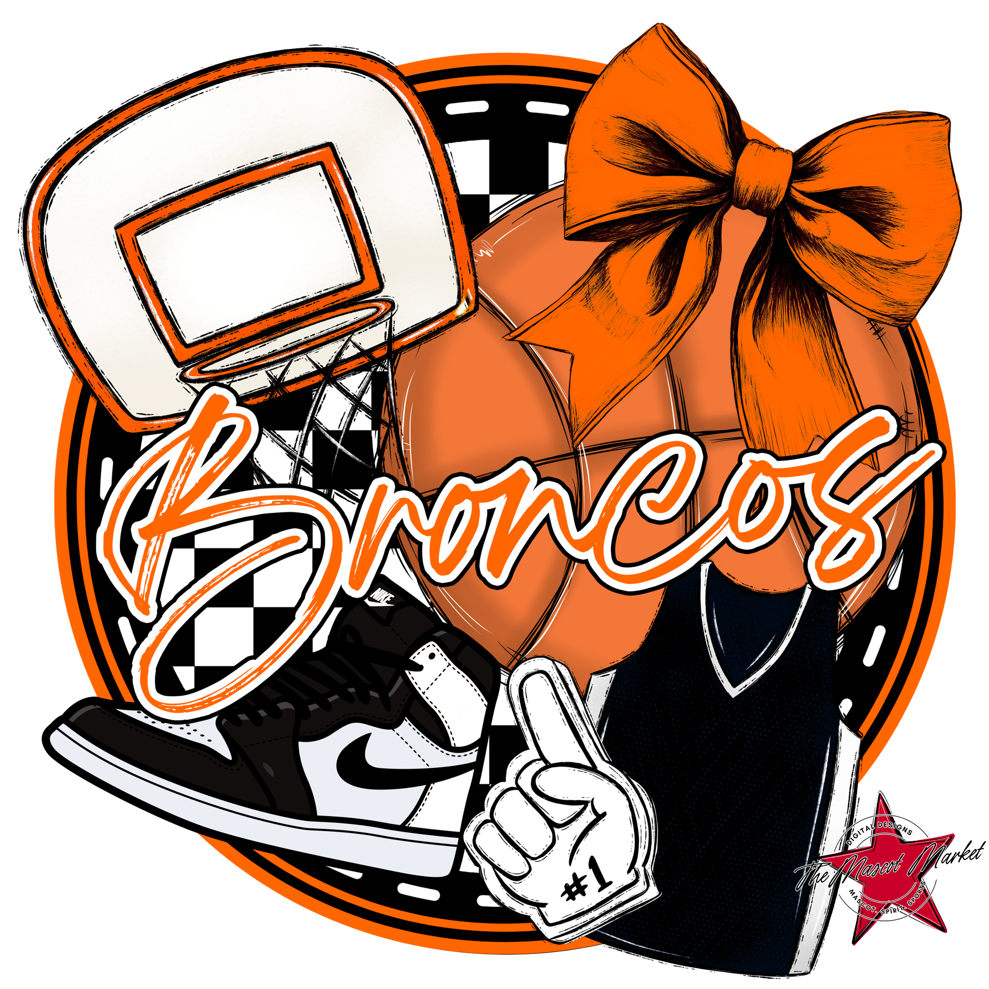 Broncos Circle Basketball Design-Orange