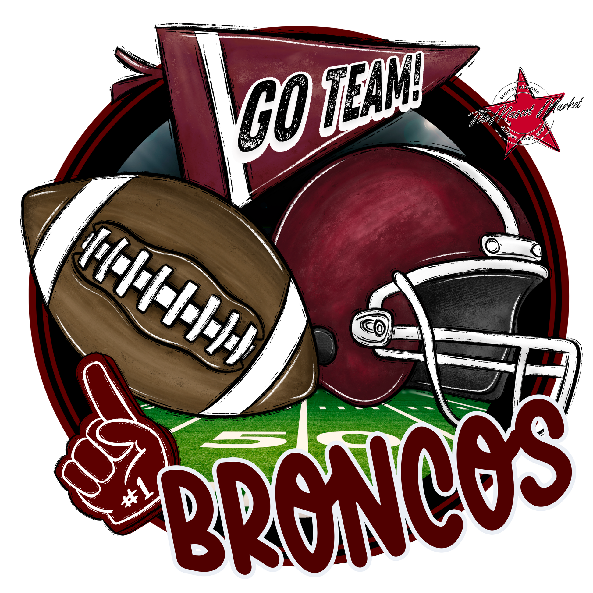 Broncos Circle Football Design-Maroon