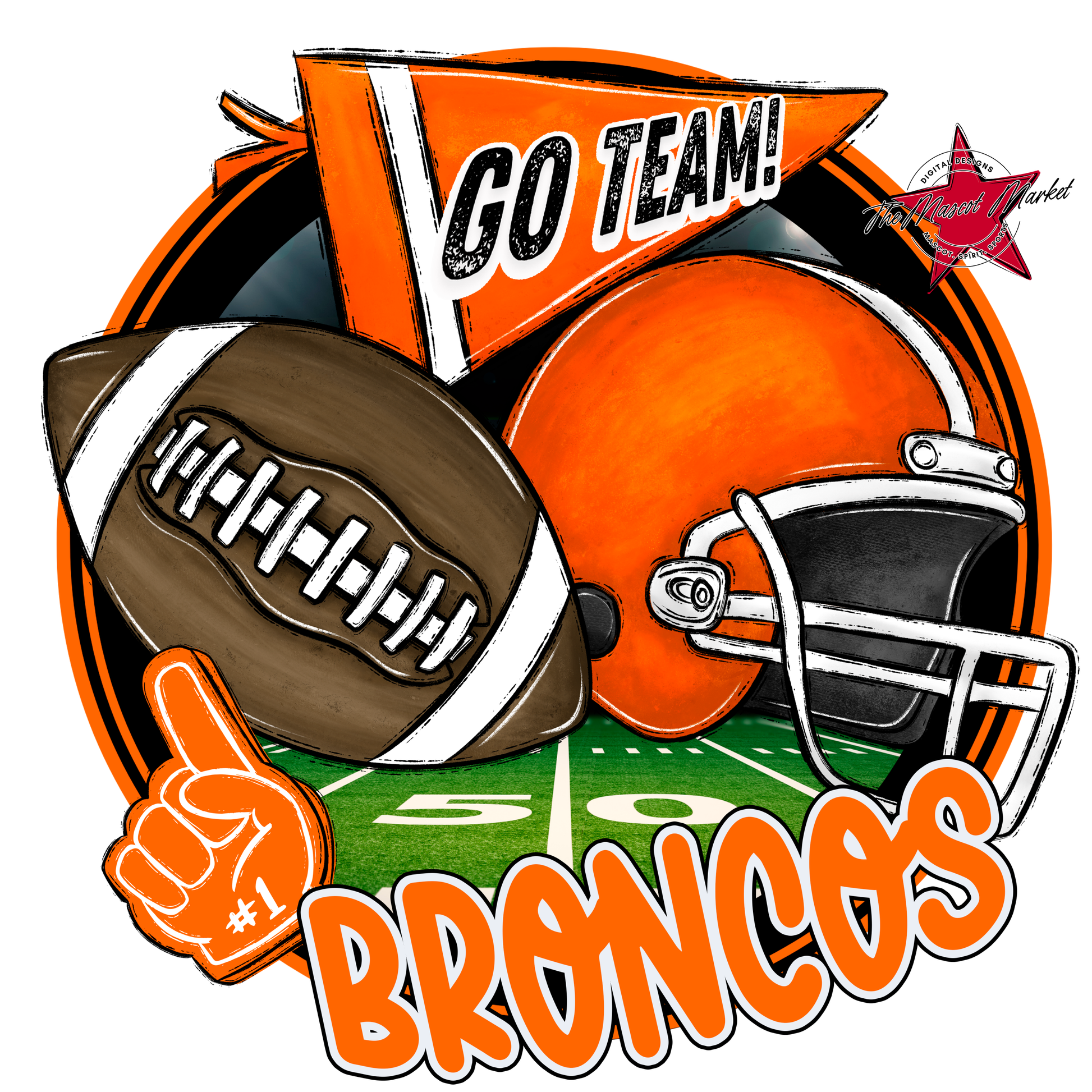 Broncos Circle Football Design-Orange