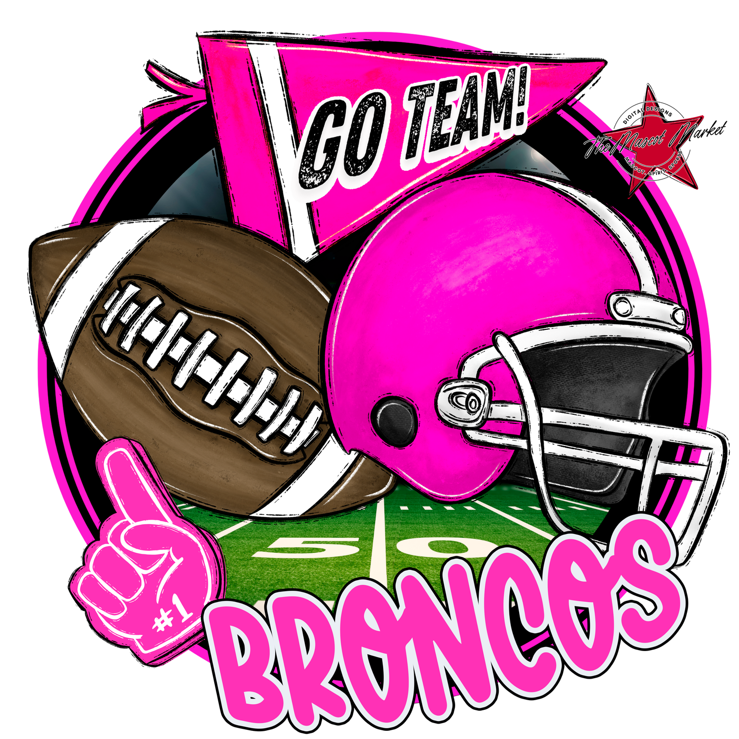Broncos Circle Football Design-Pink
