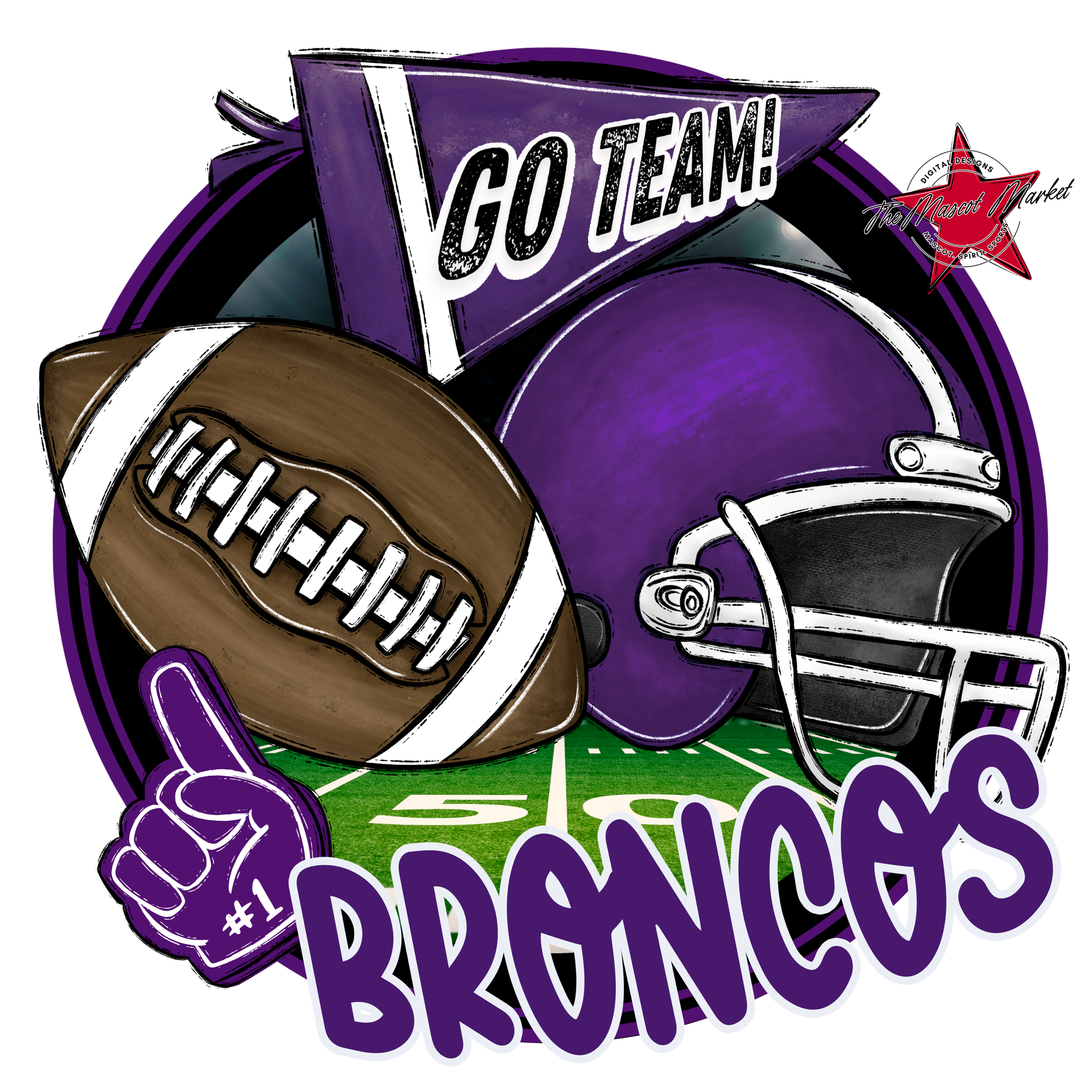 Broncos Circle Football Design-Purple