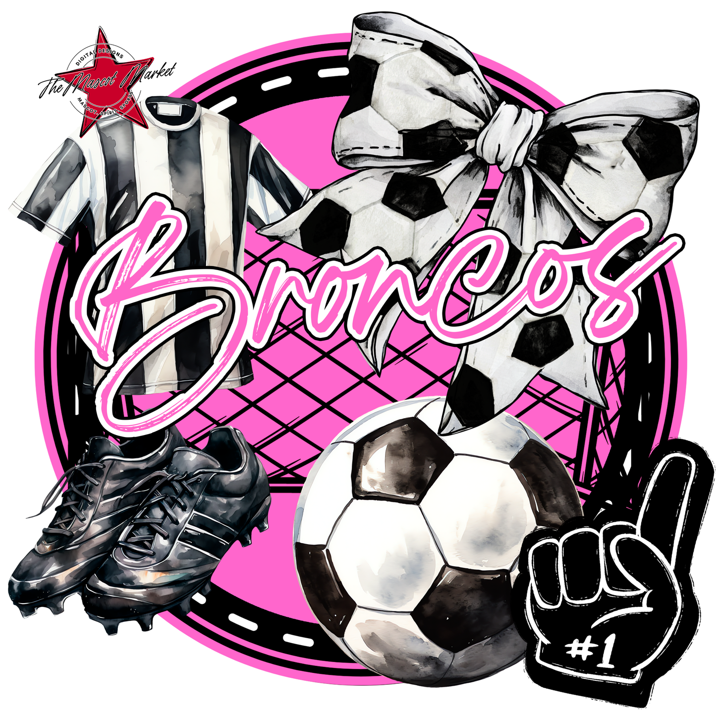 Broncos Circle Soccer Design-Baby Pink