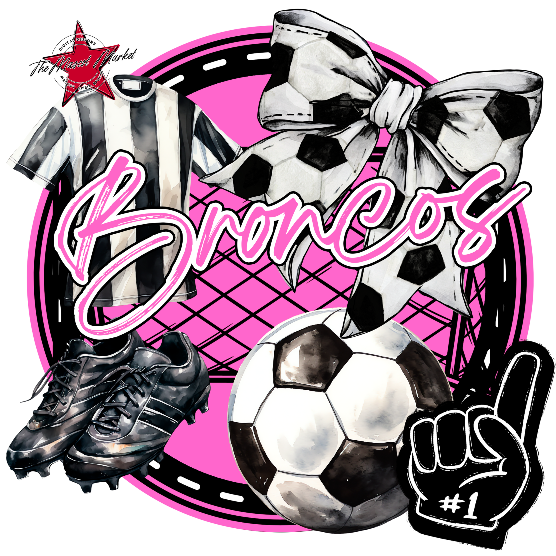 Broncos Circle Soccer Design-Baby Pink