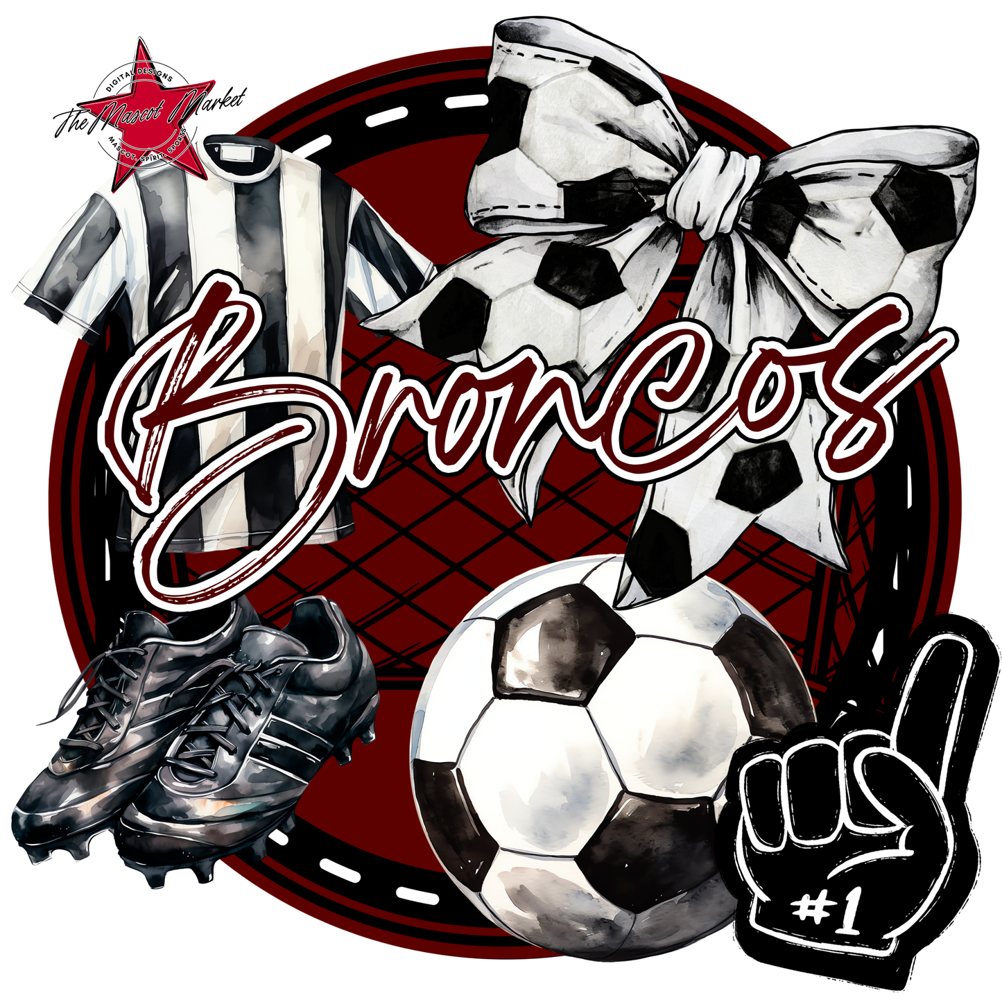 Broncos Circle Soccer Design-Maroon