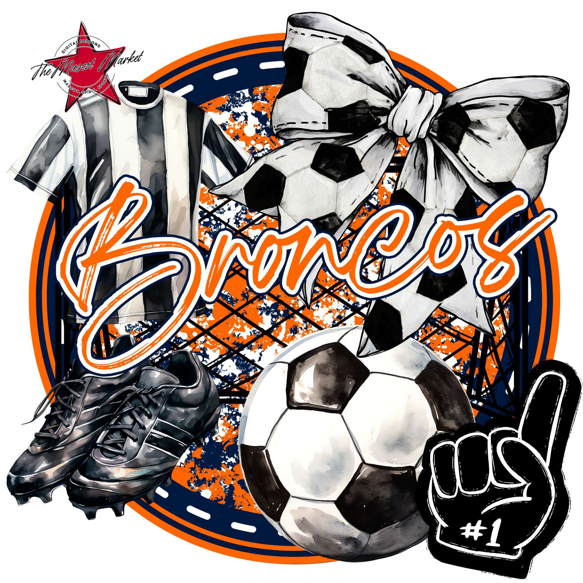 Broncos Circle Soccer Design-Navy-Orange