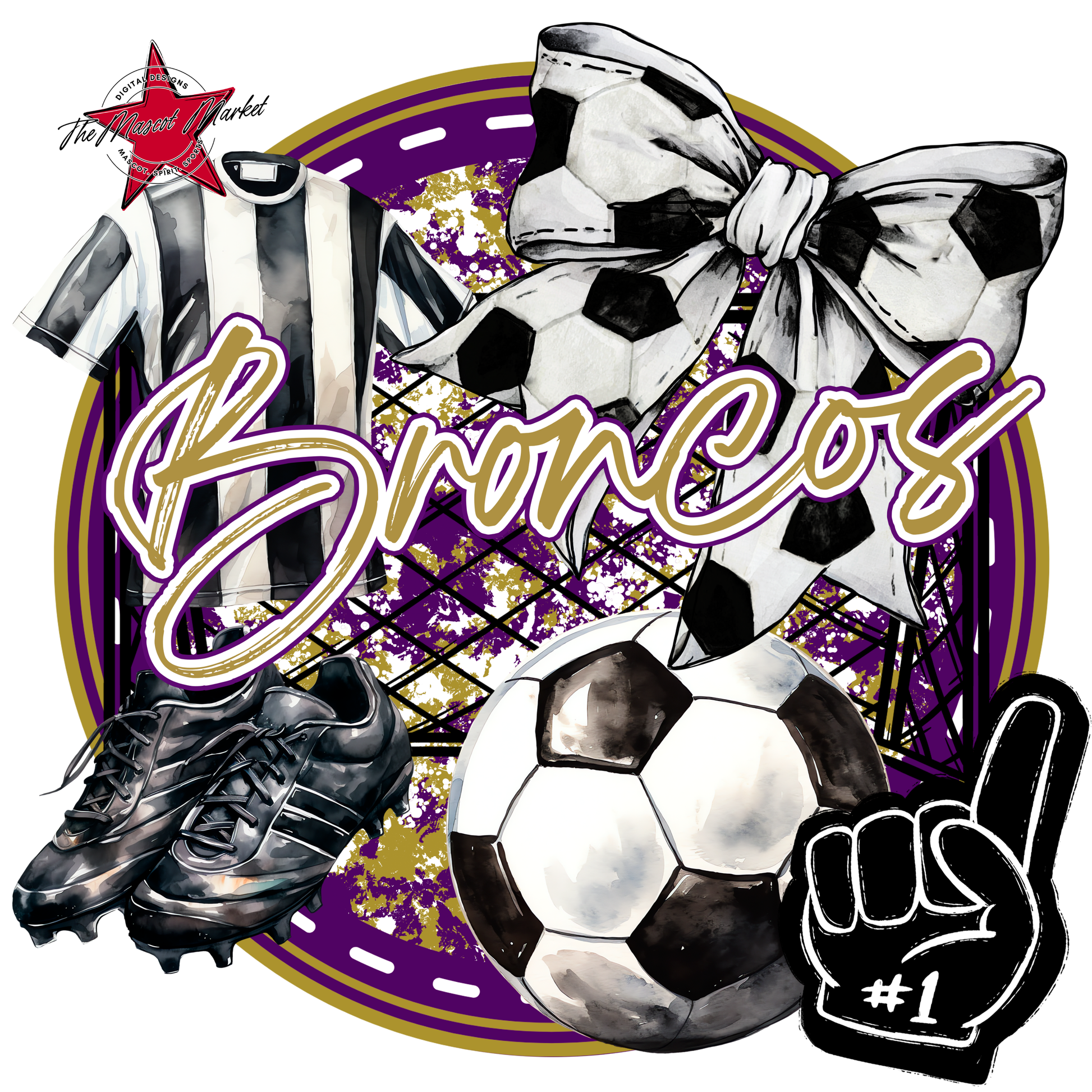 Broncos Circle Soccer Design-Purple-Gold