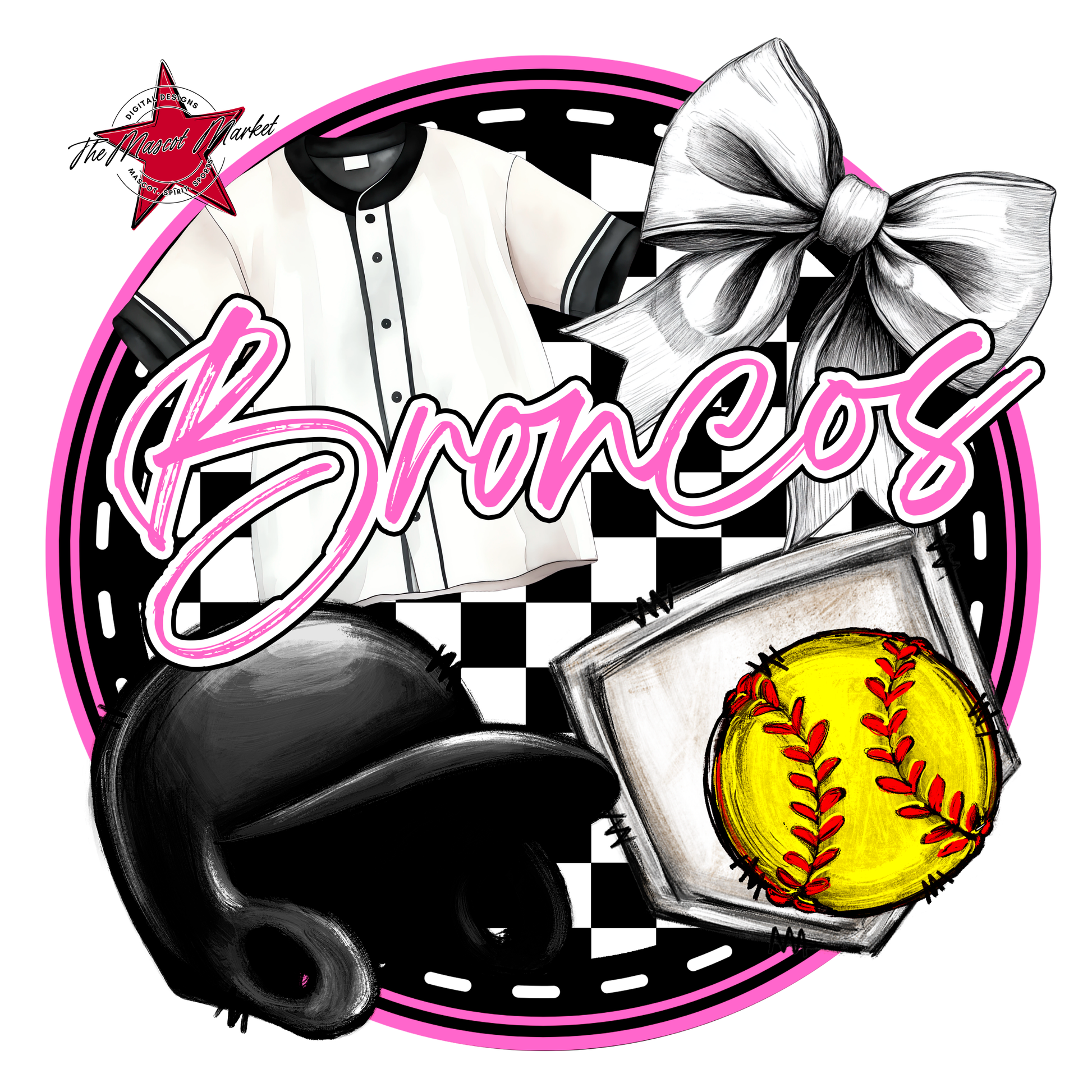 Broncos Circle Softball Design-Baby Pink
