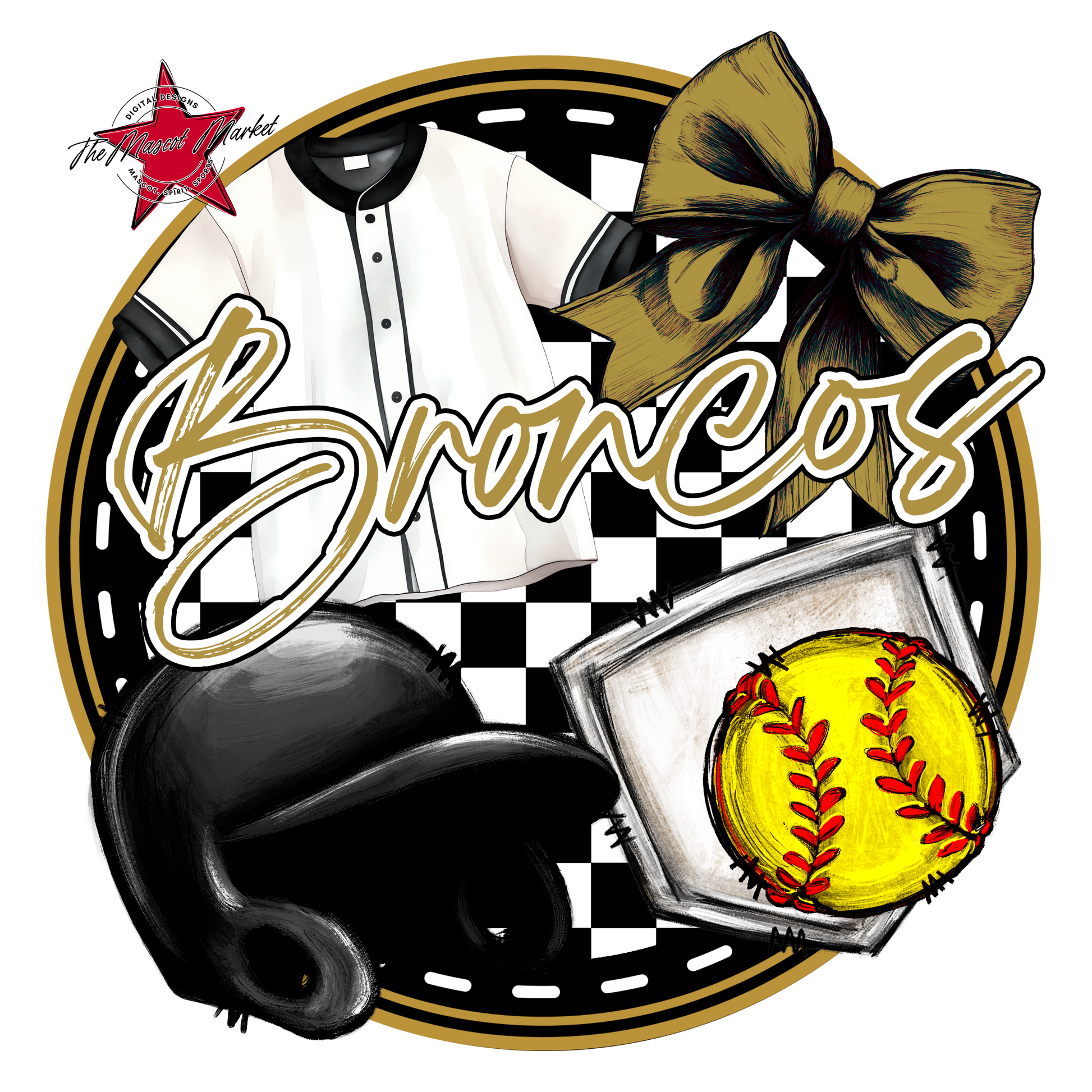 Broncos Circle Softball Design-Gold