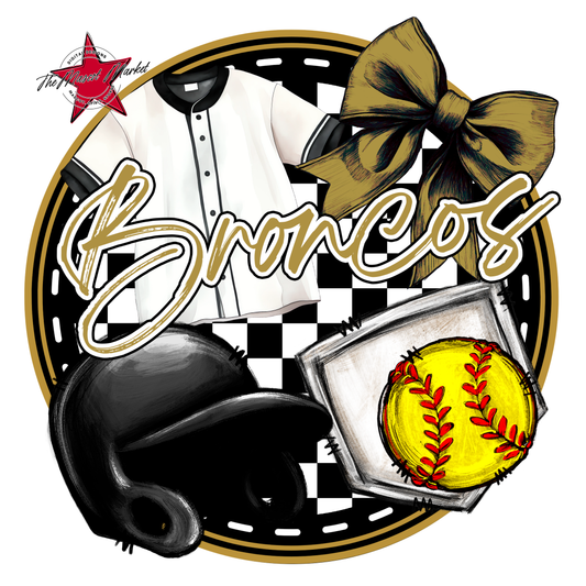 Broncos Circle Softball Design-Gold