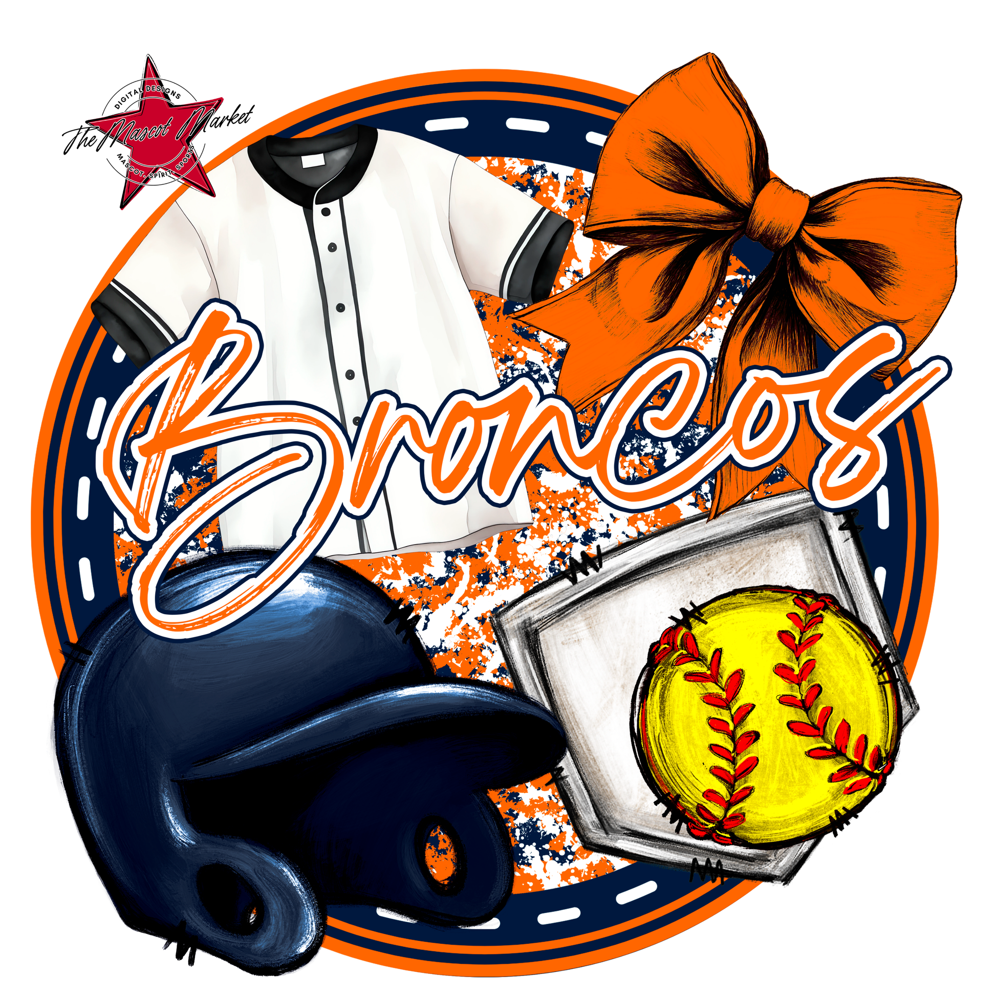 Broncos Circle Softball Design-Navy-Orange