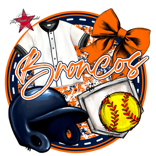 Broncos Circle Softball Design-Navy-Orange