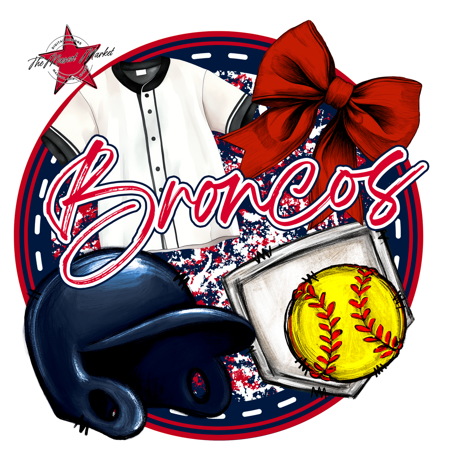 Broncos Circle Softball Design-Navy-Red