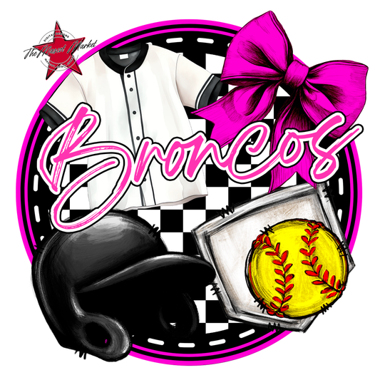 Broncos Circle Softball Design-Pink
