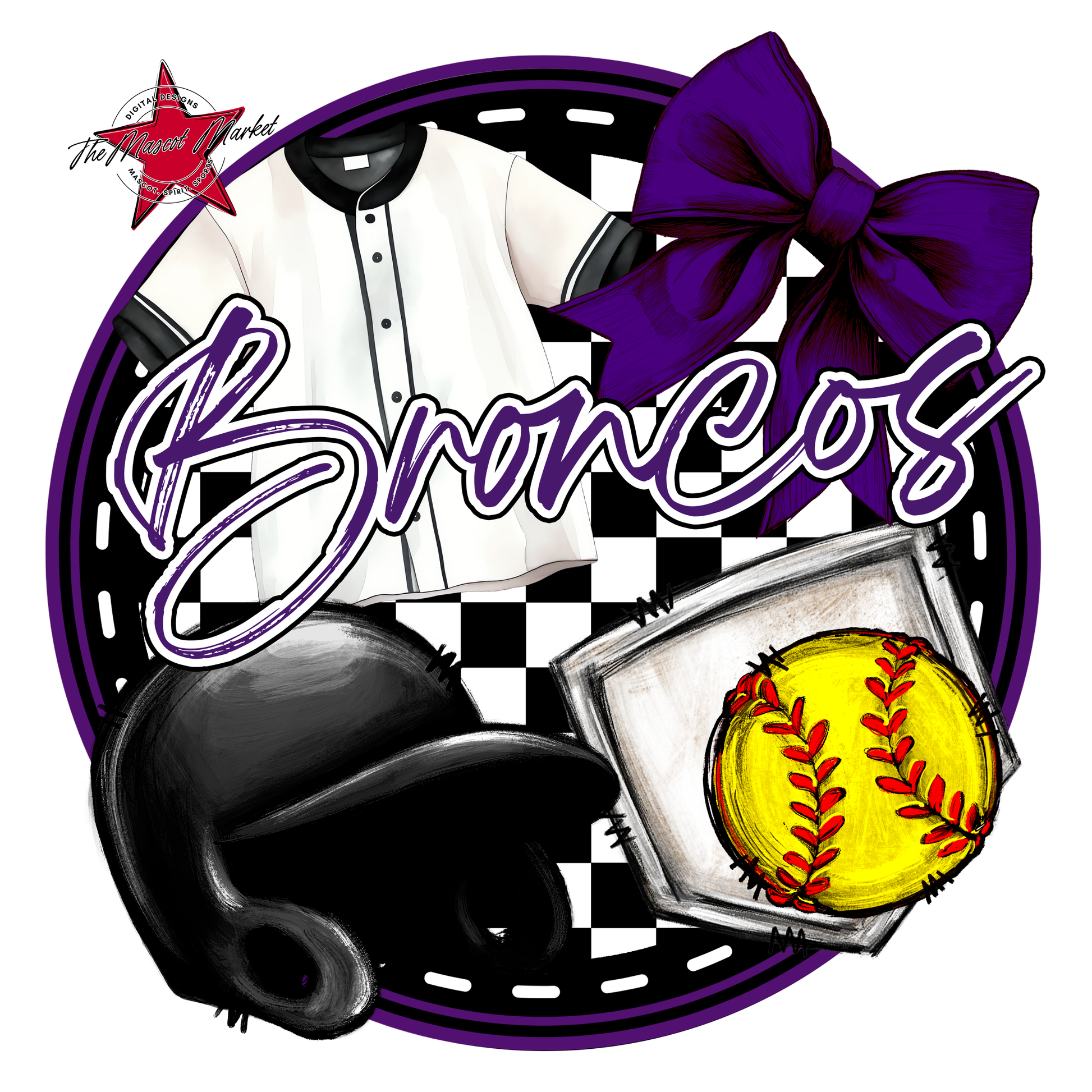Broncos Circle Softball Design-Purple