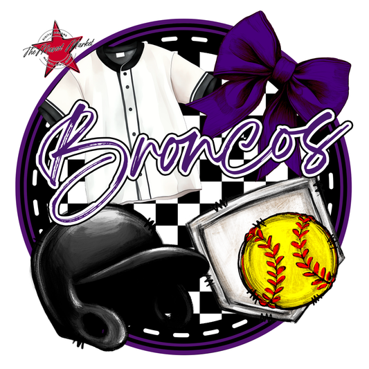 Broncos Circle Softball Design-Purple