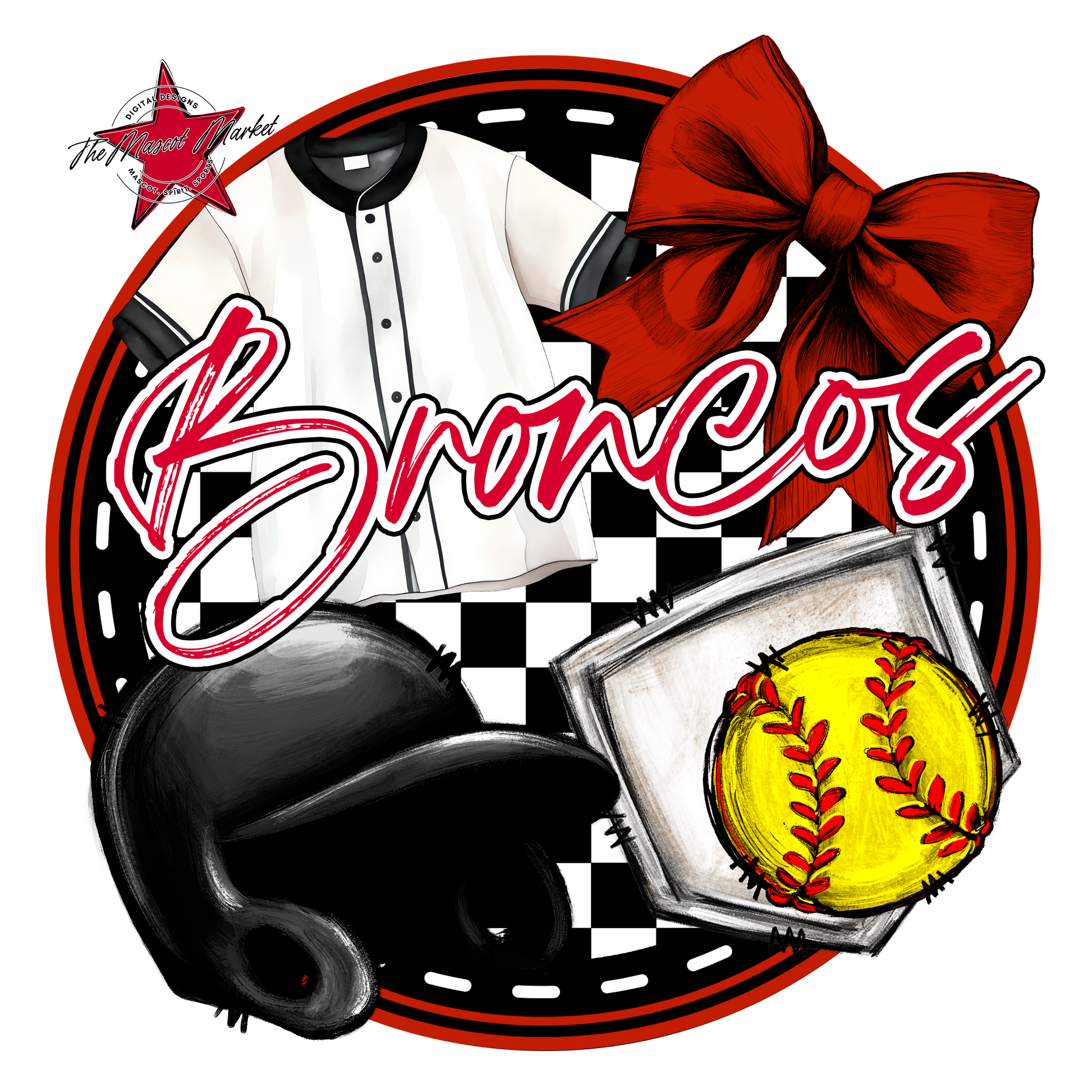 Broncos Circle Softball Design-Red
