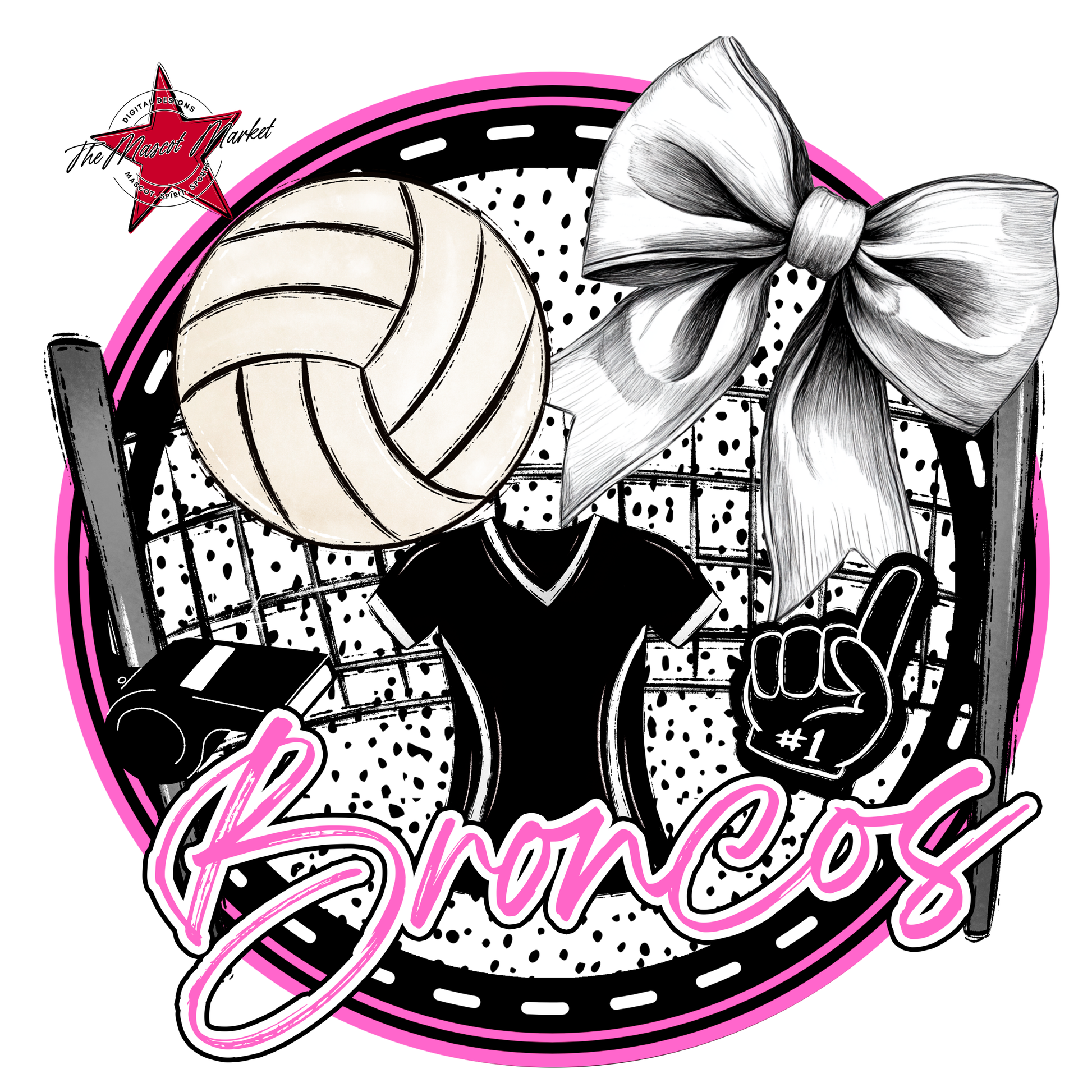 Broncos Circle Volleyball Design-Baby Pink