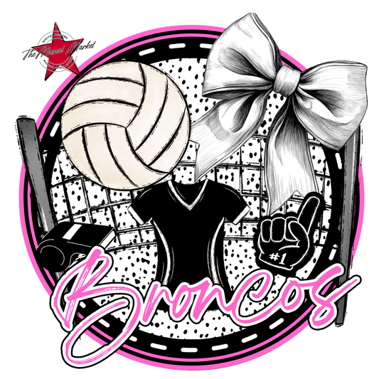Broncos Circle Volleyball Design-Baby Pink