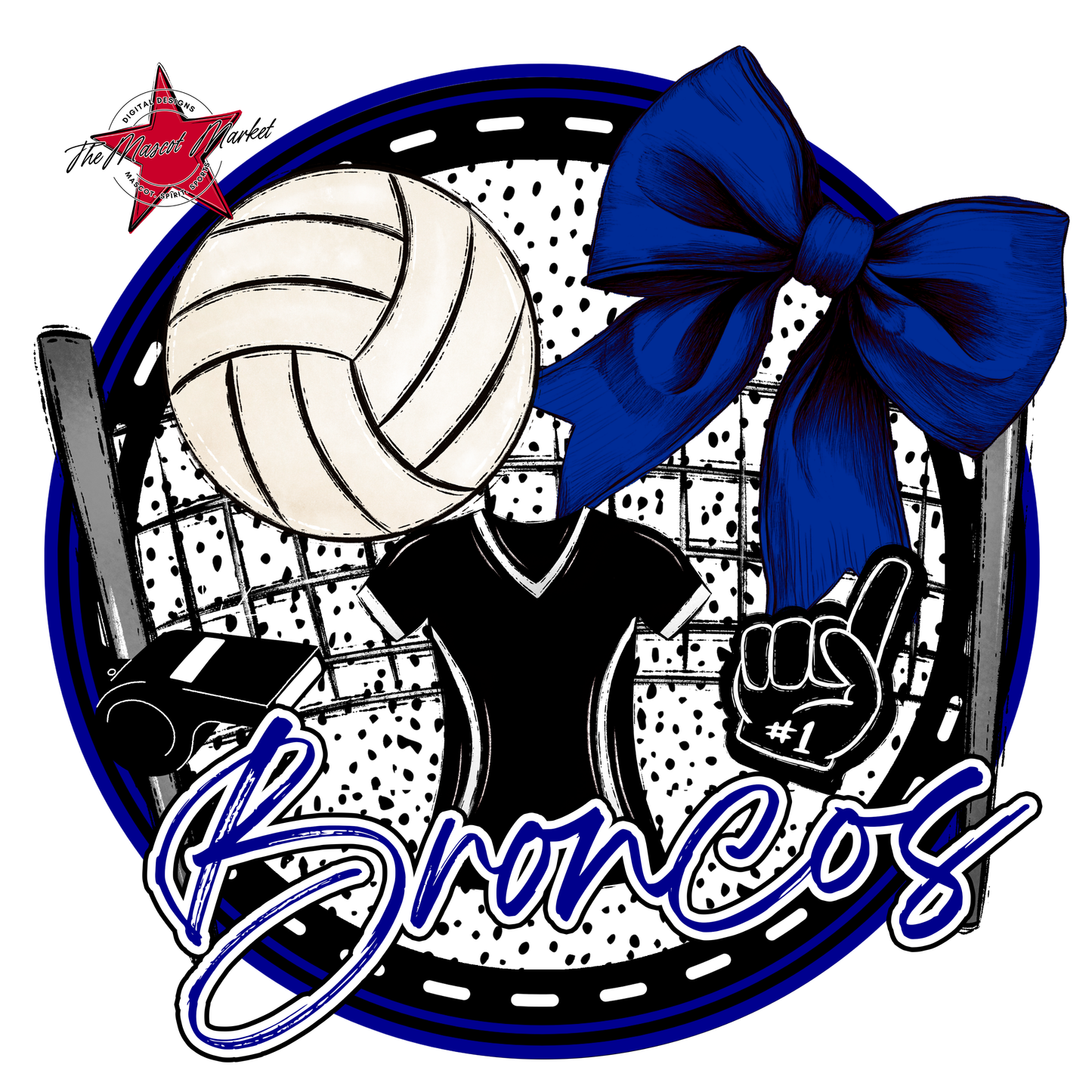 Broncos Circle Volleyball Design-Blue