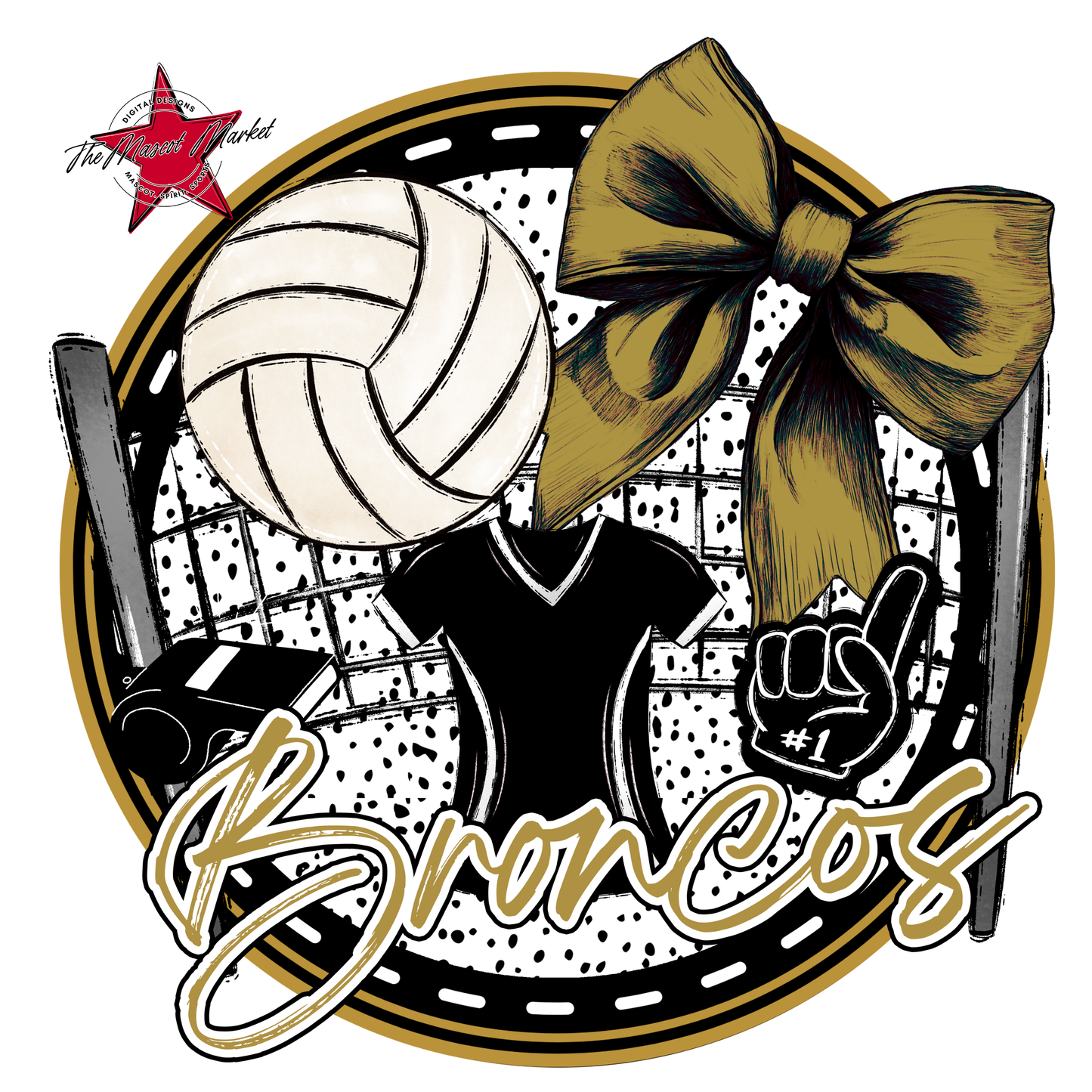 Broncos Circle Volleyball Design-Gold