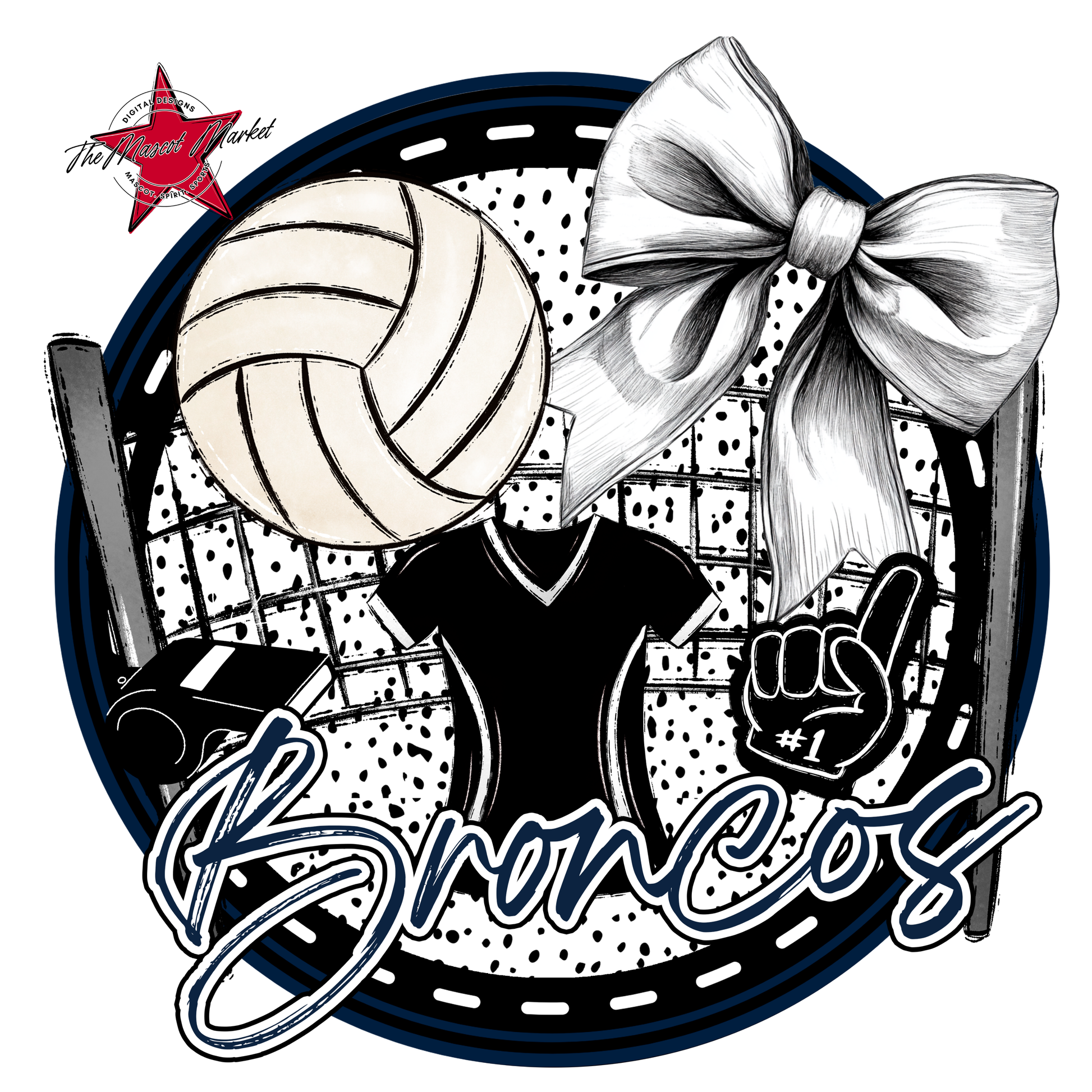 Broncos Circle Volleyball Design-Navy