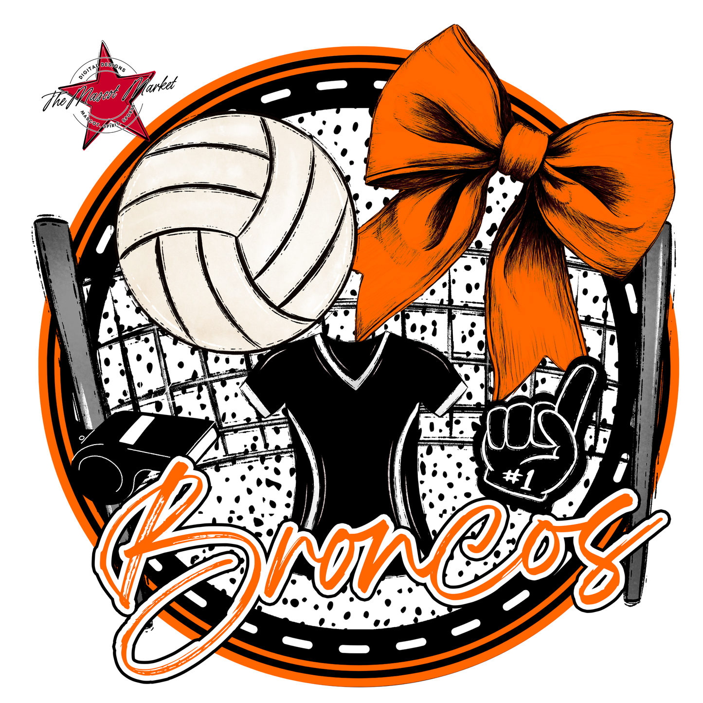 Broncos Circle Volleyball Design-Orange