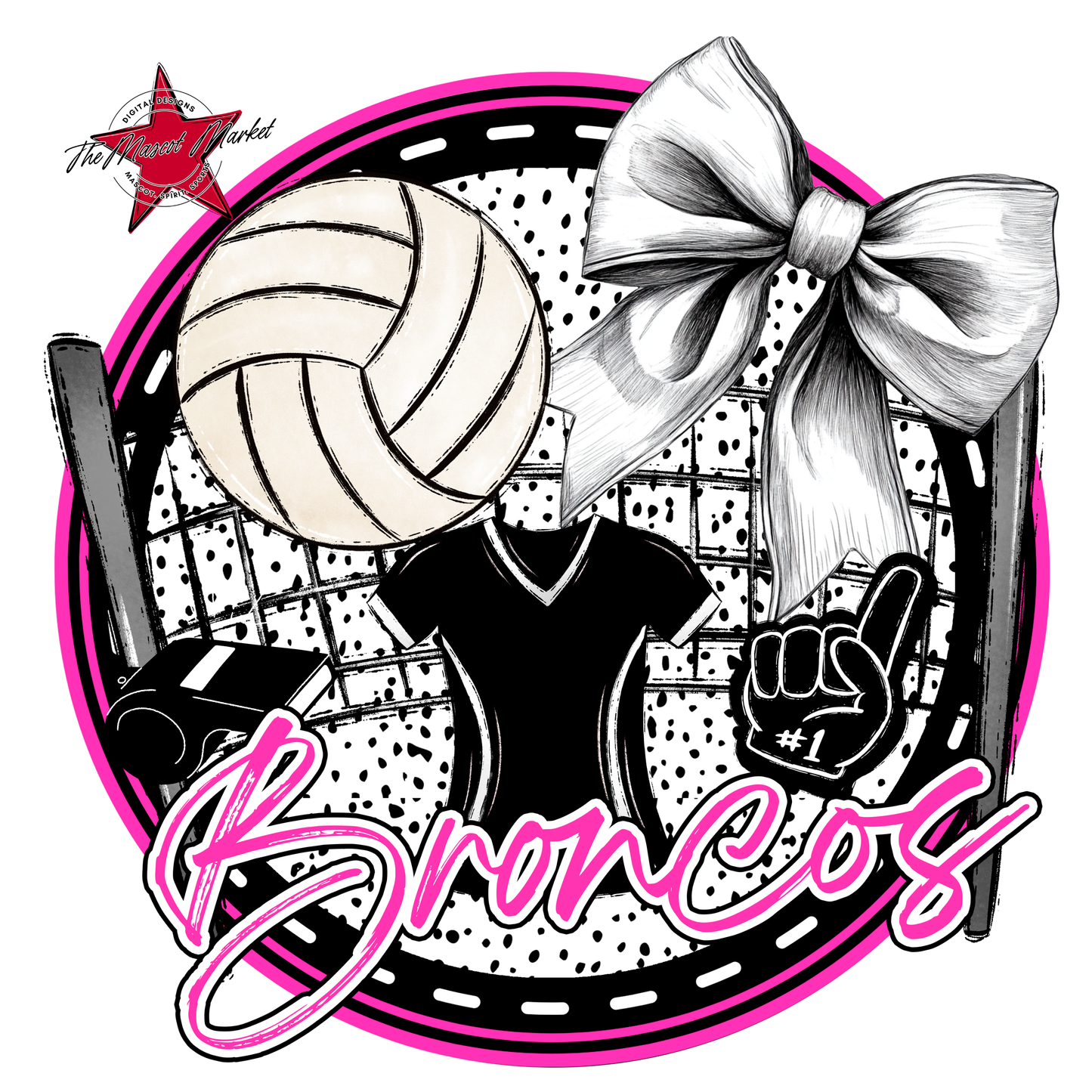 Broncos Circle Volleyball Design-Pink