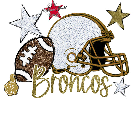 Broncos Football Embroidered Sequins Design-Gold