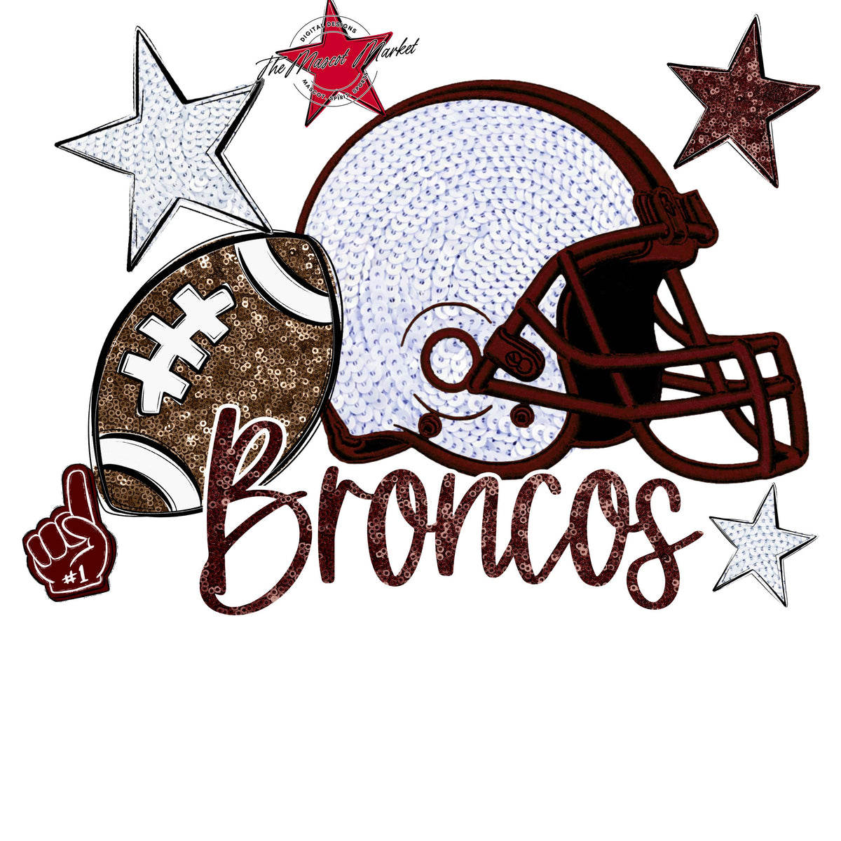 Broncos Football Embroidered Sequins Design-Maroon