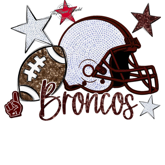 Broncos Football Embroidered Sequins Design-Maroon