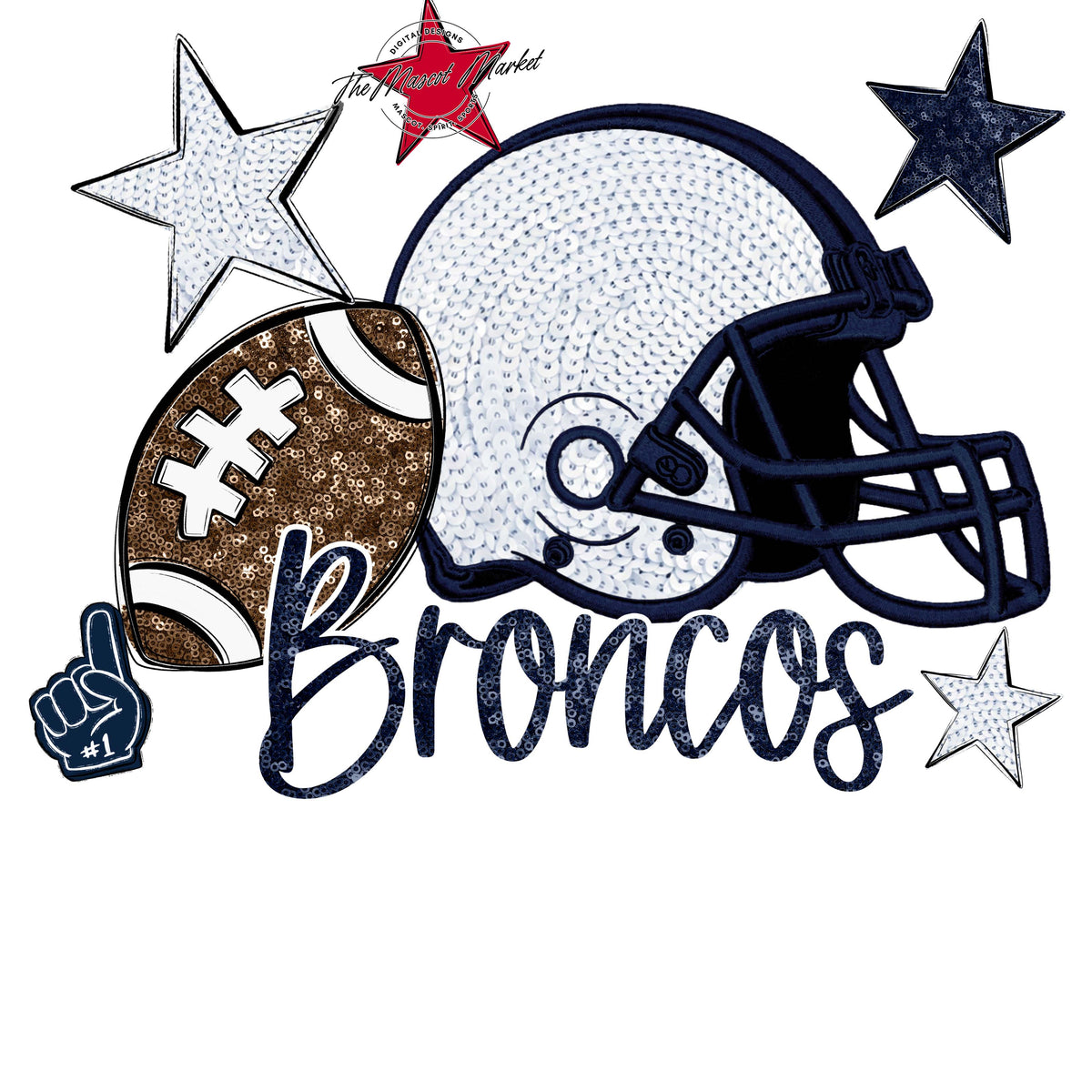 Broncos Football Embroidered Sequins Design-Navy