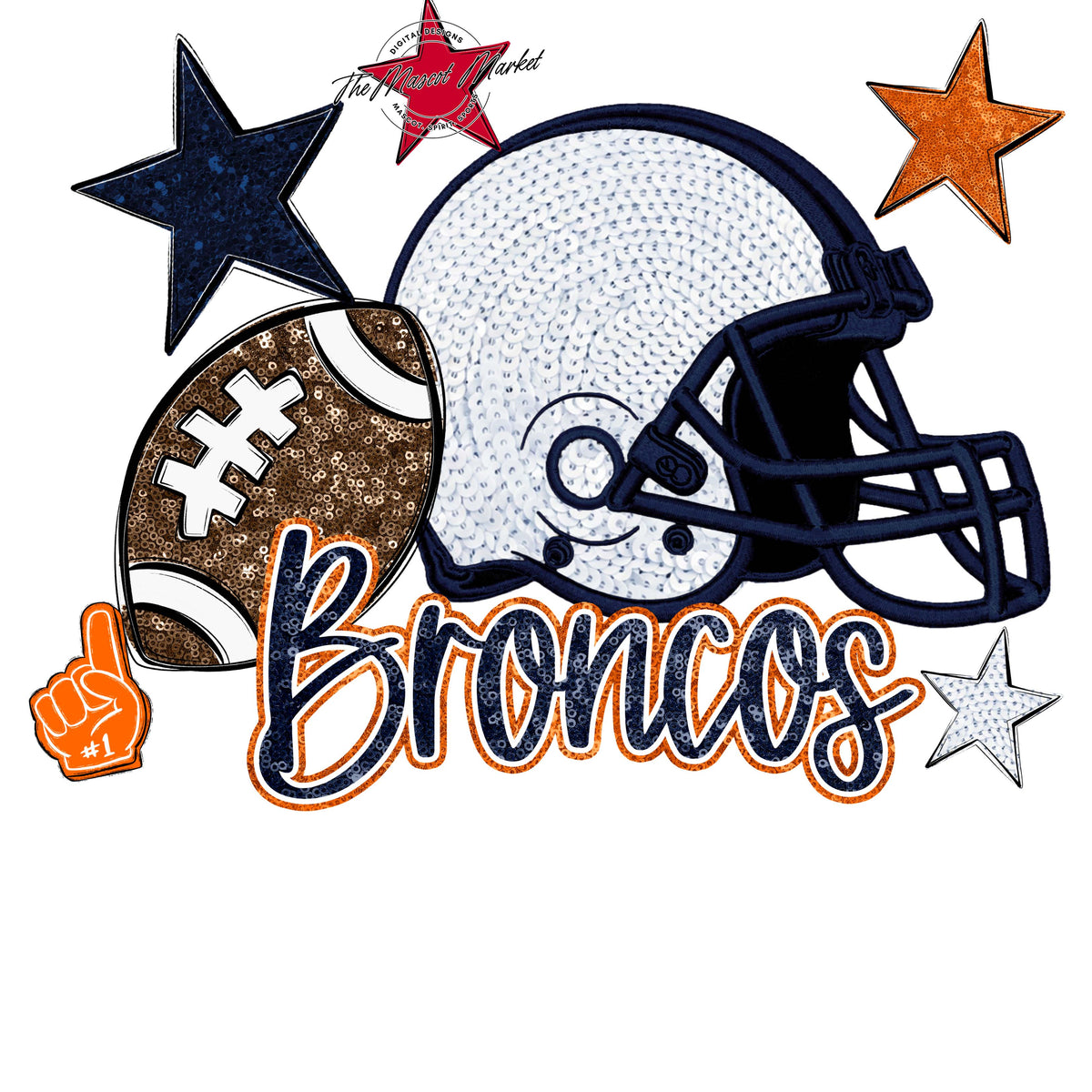 Broncos Football Embroidered Sequins Design-Navy & Orange